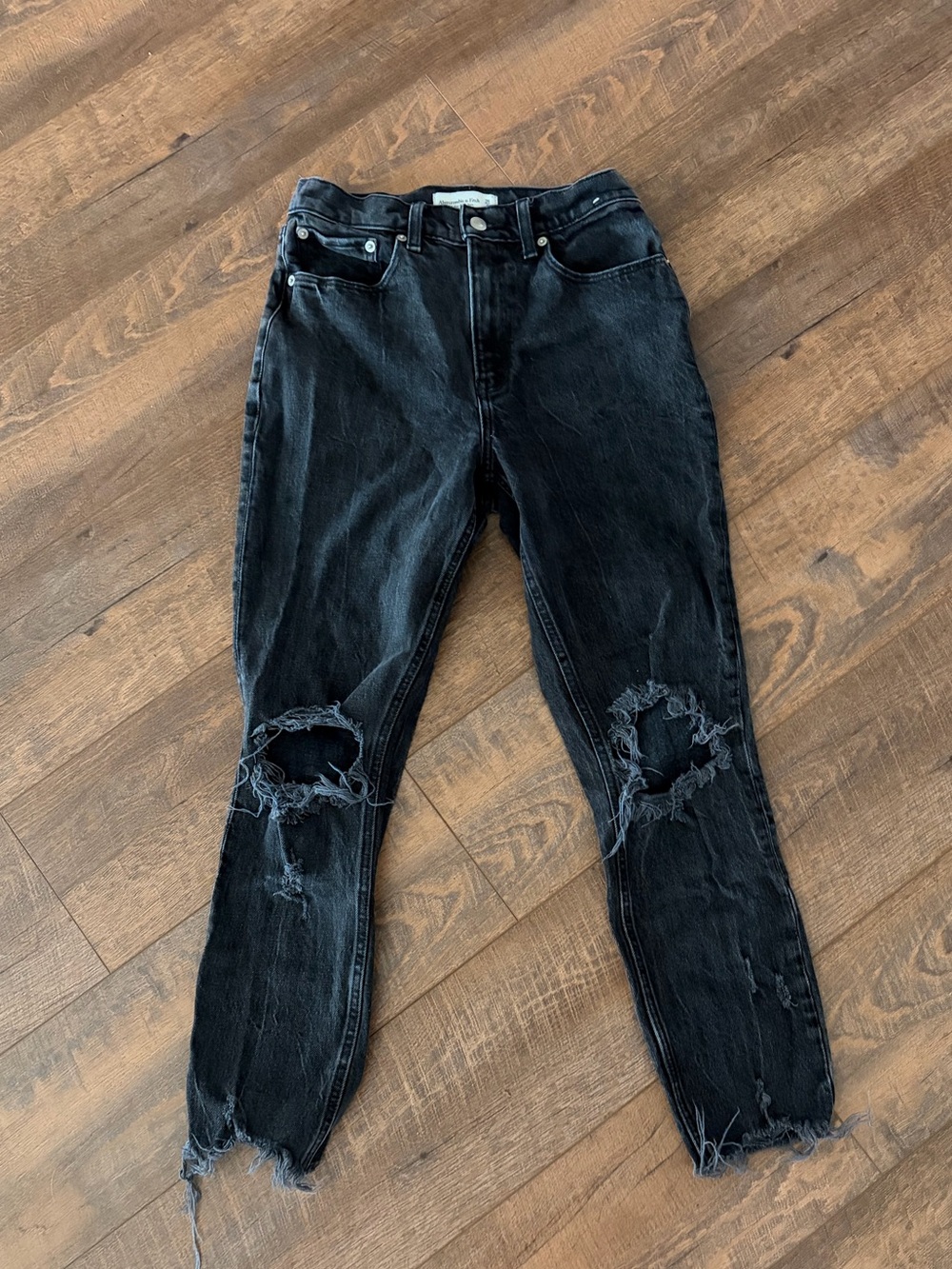 Abercrombie & Fitch Black Distressed Mom Jeans